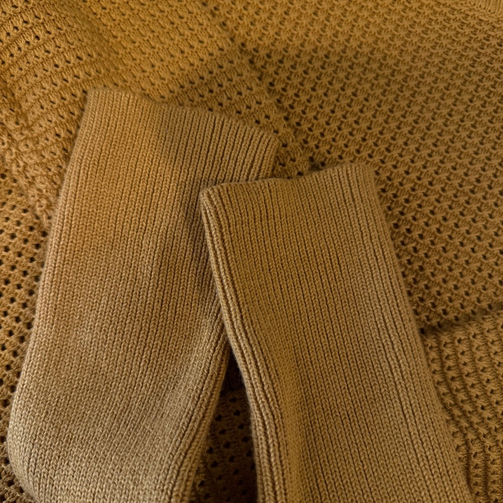 Mustard Yellow Textured Knit Crew Neck Long Sleeve Zipper Detail Sweater Top S - Picture 15 of 15